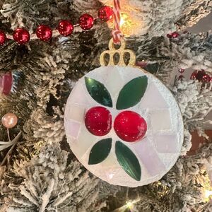 Handmade Mosaic Ornament with Red and Green Accents